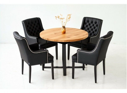 Moderne Esszimmer Möbel Edler Runder Holztisch + x6 Chesterfield Lederstühle 7tlg. Set